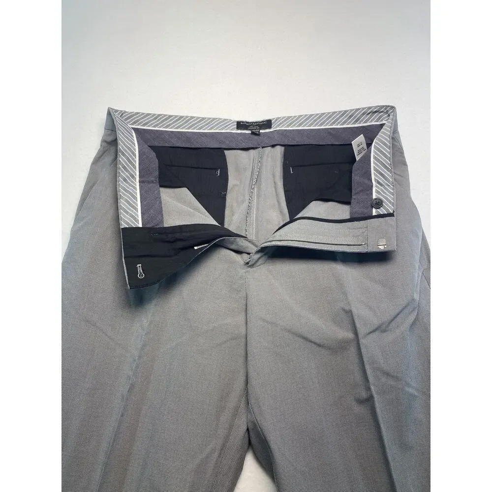 Banana Republic Dress Pants Men’s 35/34 Cotton Flat Front Trouser Grey Checkered
